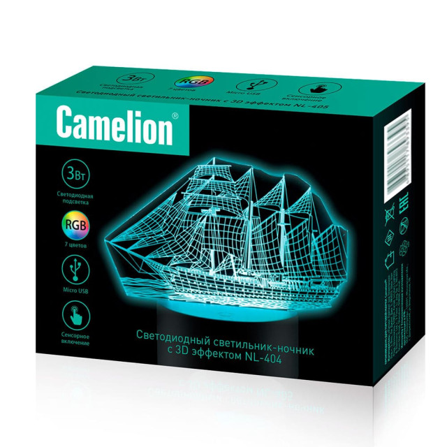 Ночник Camelion NL-404 Корабль LED 3Вт RGB USB 3 АА (в комплект не входят)