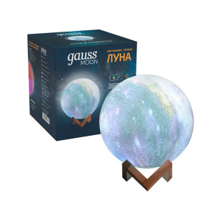 Светильник настольный Gauss NN003 3D Луна 1W RGB 5V Li-ion 450mA 15 см c пультом LED