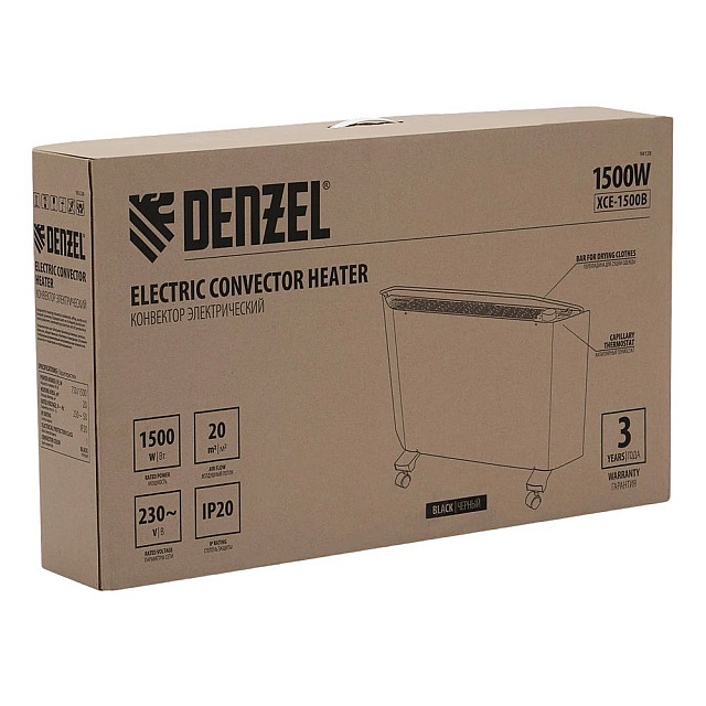Конвектор электрический Denzel XCE-1500B черный с сушилкой