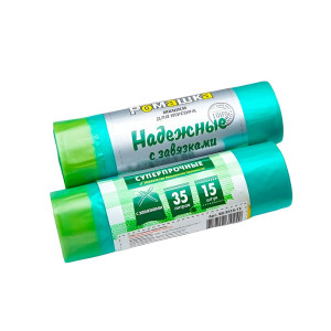 Мешки для мусора Ромашка Надежные В30351513 с завязками зеленые 35 л 15 шт