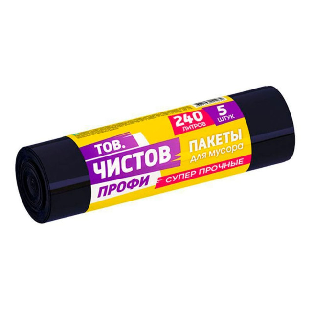 Пакеты для мусора Тов.Чистов Профи ПВД 90*130 см черный 240 л 5 шт