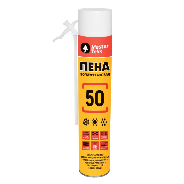 Пена монтажная MasterTeks 50 полиуретановая бытовая всесезонная 670 мл
