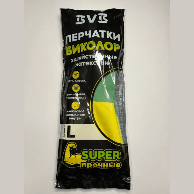 Перчатки хозяйственные BVB 8903125 двойной цвет размер L