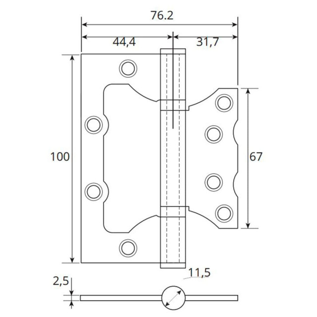 Петля накладная Vela 00006163 100*75*2.5 мм 2BB-AB бронза 2 шт