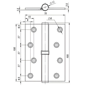 Петля врезная Vela 00006164 100*70*2.5 мм 1BB-SN-R матовый никель