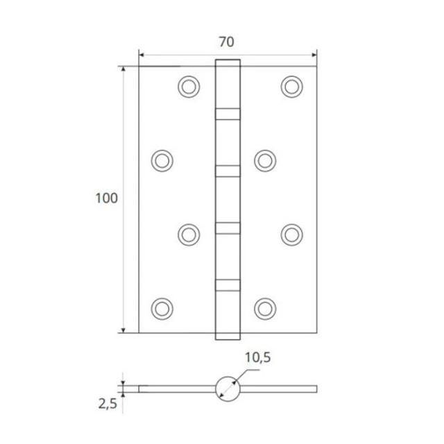 Петля врезная Vela 00017315 100*70*2.5 мм 4BB-Zinc цинк