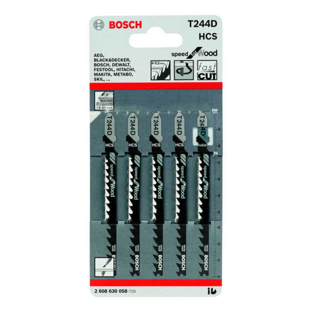 Пилка для электролобзика Bosch 2608630058 по дереву T244D 5 шт