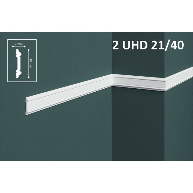 Молдинг настенно-потолочный Солид 2 UHD 21/40 полимерный белый 7*40*2400 мм