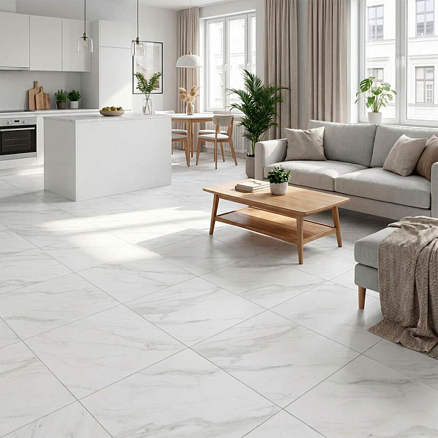 Плитка Beryoza Ceramica Каррара G глазурованная 1 сорт 418*418*8 мм белая