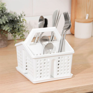 Подставка для столовых приборов Violet Лофт 480006 код 334769 пластмассовая 15*16*16 см белая