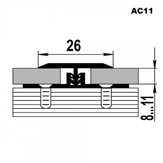 Порог Sanrelia АС11 Т-образный П05 дуб Филадельфия грей 26*8*11 мм 2.7 м