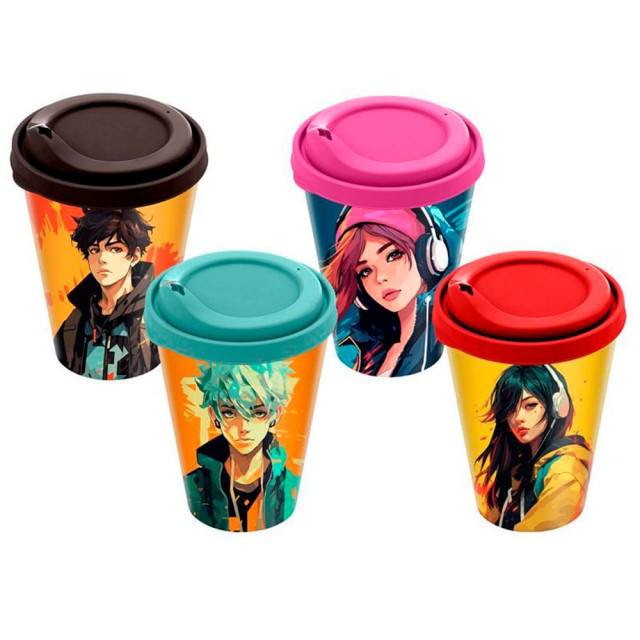 Стакан Homver 2221403 с крышкой с декором микс 1 420 мл