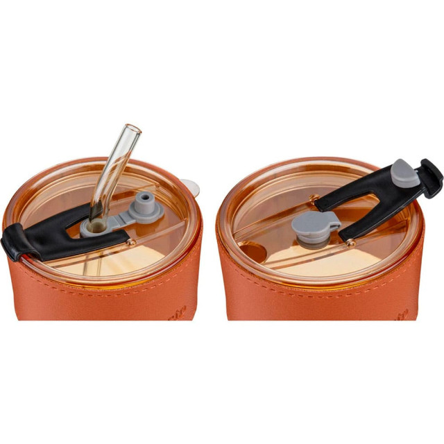 Стакан Perfecto Linea Amber 31-400201 стеклянный с трубочкой и кожаным кейсом 400 мл