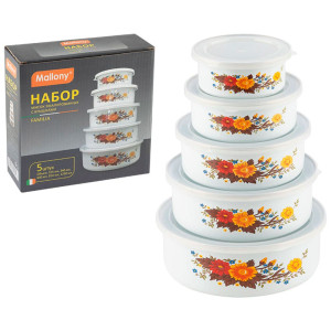 Набор мисок Mallony Familia 008764 с крышками белые с дизайном 5 шт