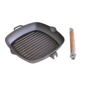 Сковорода-гриль Гардарика 0626 чугунная со съемной деревянной ручкой 260*260 мм