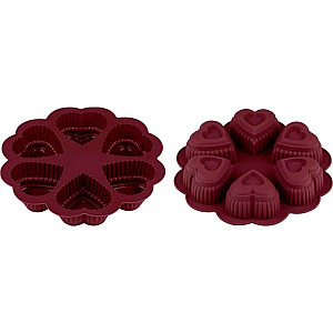 Форма для выпечки силиконовая круглая на 6 сердец 25х4.5см Burgundy Perfecto Linea