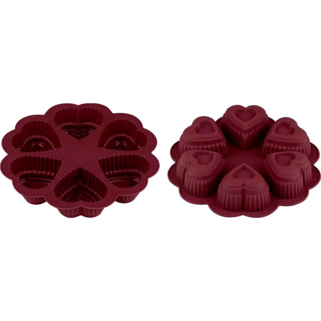 Форма для выпечки силиконовая круглая на 6 сердец 25х4.5см Burgundy Perfecto Linea