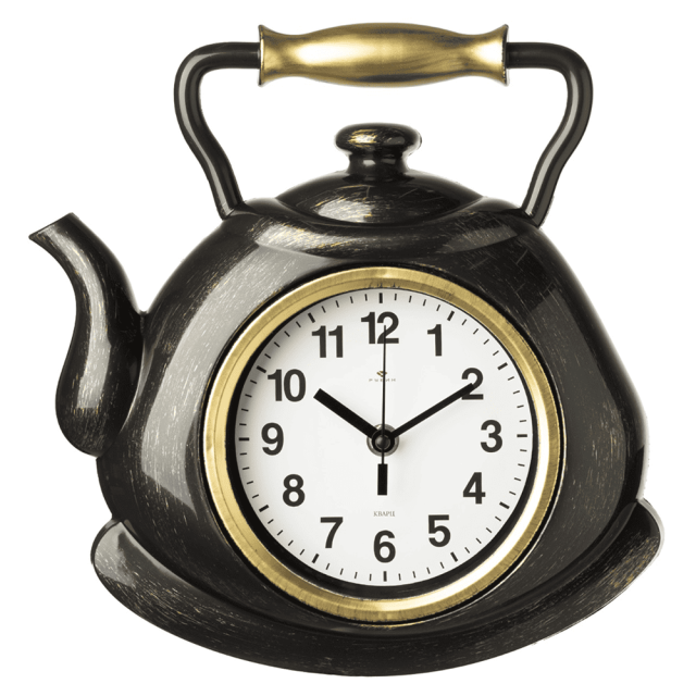 Часы настенные Рубин 3434-1024W чайник черный с золотом 27*28.5*4 см