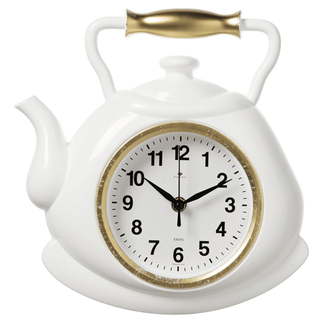 Часы настенные Рубин 3129-002 чайник белый с золотом 27*28.5*4 см