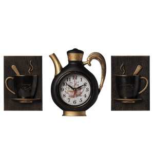 Часы настенные Рубин 2622+2-005 чайник черный с медью с чашками 26.5*53*6 см