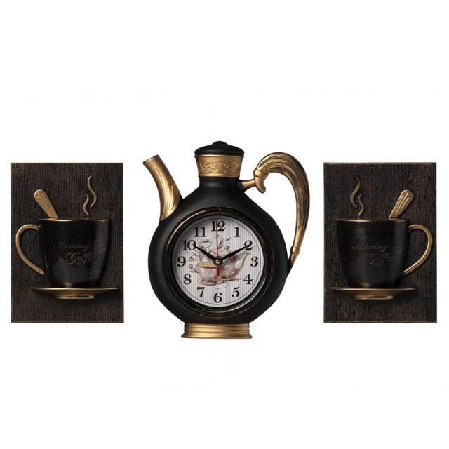Часы настенные Рубин 2622+2-005 чайник черный с медью с чашками 26.5*53*6 см