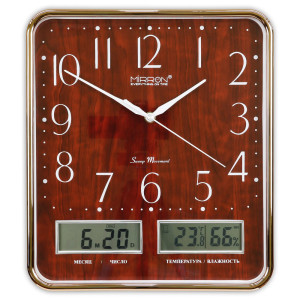 Часы настенные Mirron P3236A-1 ЖК З с термометром и гигрометром 30*33.5*4 см