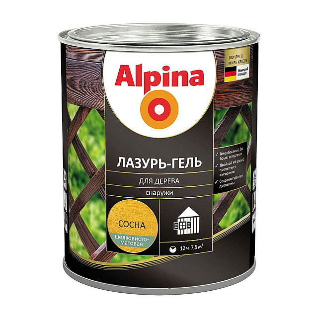 Лазурь-гель для дерева Alpina 948107441 шелковисто-матовая сосна 0.75 л