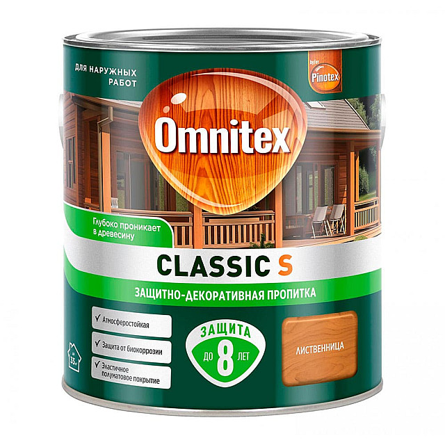 Защитно-декоративная пропитка Omnitex Classic S лиственница 2.5 л