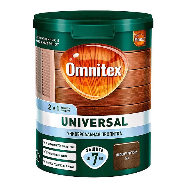 Пропитка для дерева Omnitex Universal 2 в 1 индонезийский тик 0.9 л