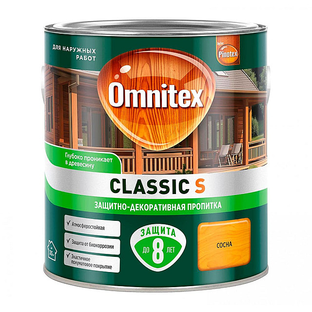 Защитно-декоративная пропитка Omnitex Classic S сосна 2.5 л