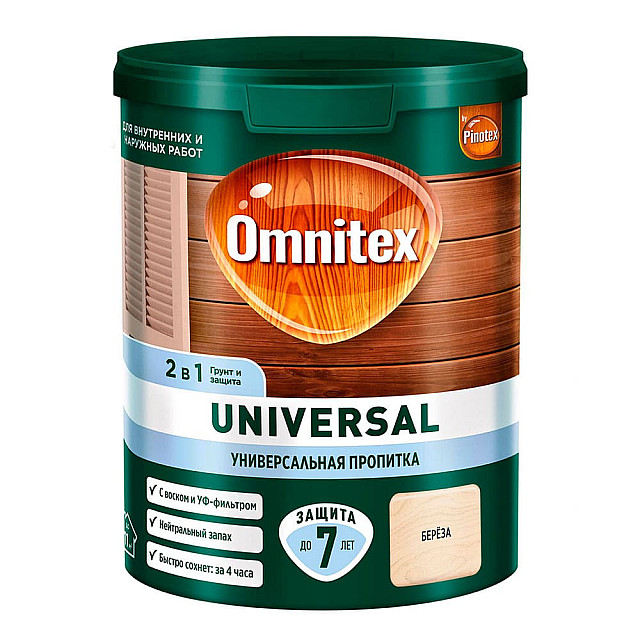Пропитка для дерева Omnitex Universal 2 в 1 береза 0.9 л
