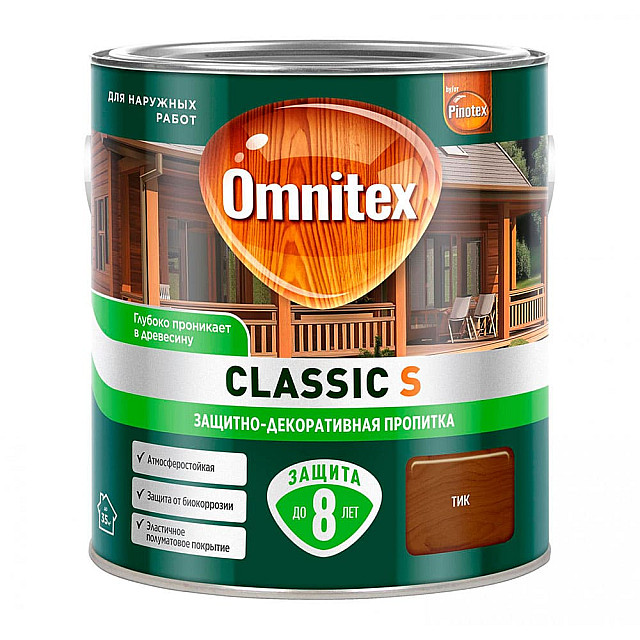 Защитно-декоративная пропитка Omnitex Classic S тик 2.5 л
