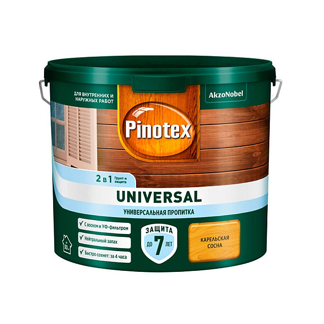 Пропитка для дерева Pinotex Universal 2 в 1 карельская сосна 9 л