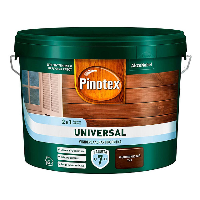 Пропитка для дерева Pinotex Universal 2 в 1 индонезийский тик 9 л