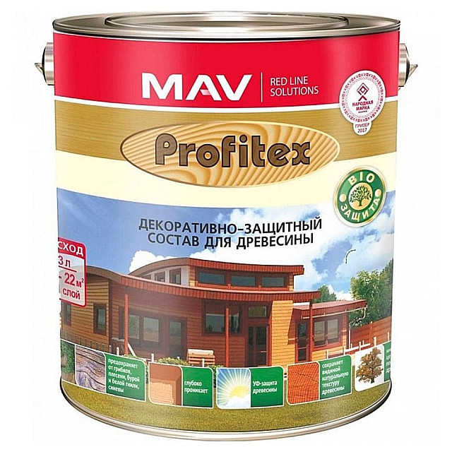 Состав декоративно-защитный MAV Profitex для древесины красное дерево 3 л