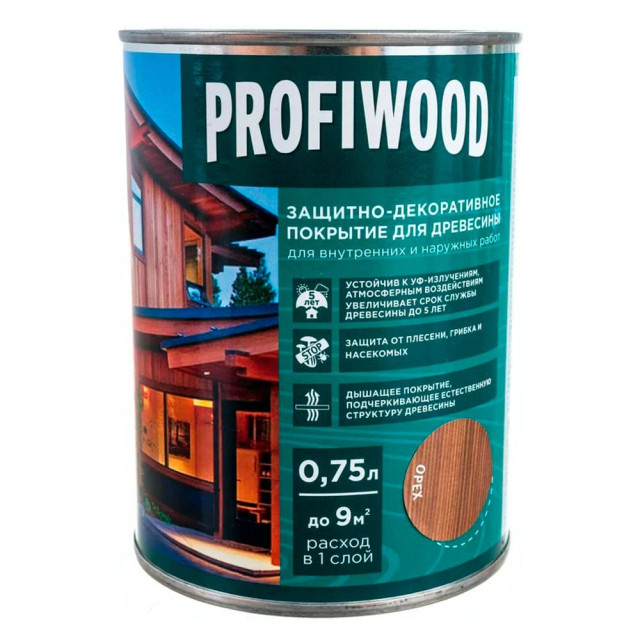 Защитно-декоративное покрытие для древесины Profiwood орех 0.75 л