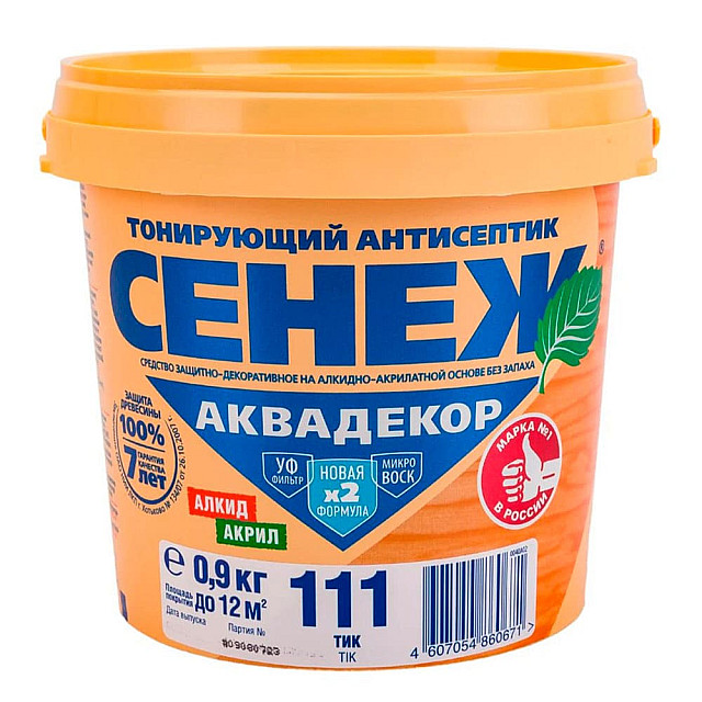 Антисептик тонирующий для древесины Сенеж Аквадекор Х2-111 тик 0.9 кг