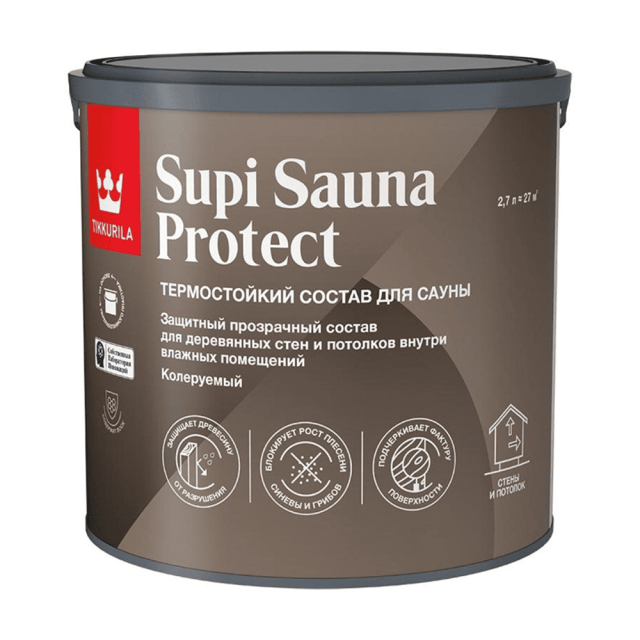 Состав для сауны Tikkurila Supi Sauna Protect EP тепрмостойкий полуматовый 2.7 л