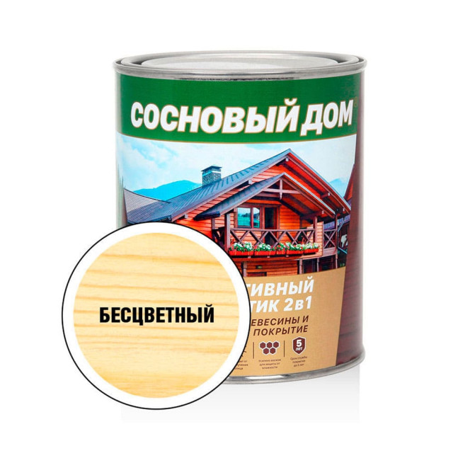 Антисептик декоративный Сосновый Дом 2 в 1 бесцветный 0.8 л