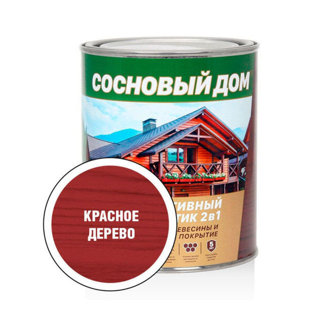 Антисептик декоративный Сосновый Дом 2 в 1 красное дерево 0.8 л