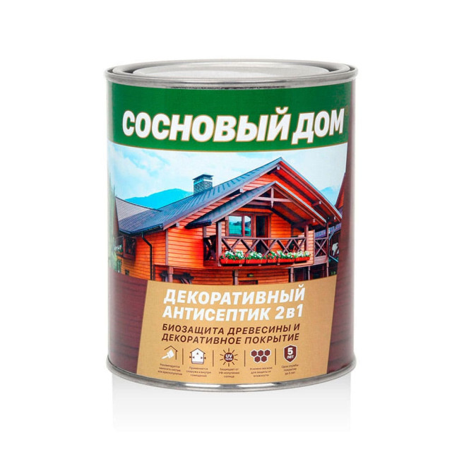 Антисептик декоративный Сосновый Дом 2 в 1 ореховое дерево 0.8 л