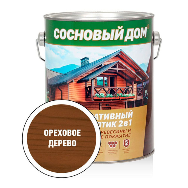 Антисептик декоративный Сосновый Дом 2 в 1 ореховое дерево 2.7 л