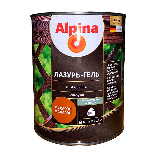 Лазурь-гель для дерева Alpina шелковисто-матовая махагон 0.75 л