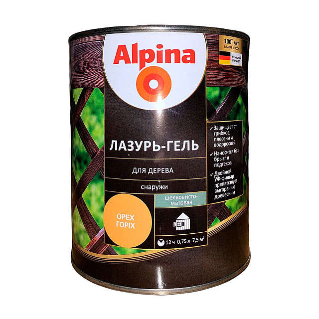 Лазурь-гель для дерева Alpina 948107438 шелковисто-матовая орех 0.75 л