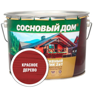 Антисептик декоративный Сосновый Дом 2 в 1 красное дерево 9 л