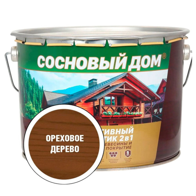 Антисептик декоративный Сосновый Дом 2 в 1 ореховое дерево 9 л