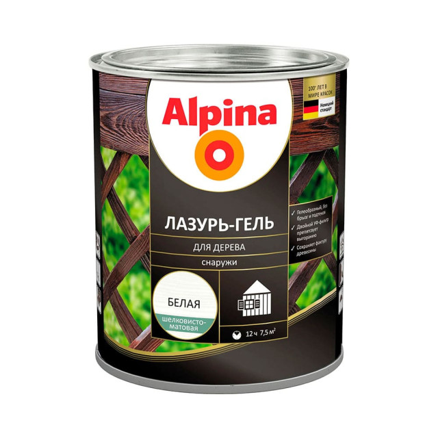 Лазурь-гель для дерева Alpina шелковисто-матовая белый 2 л