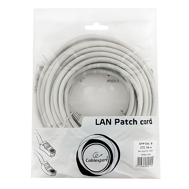 Патч-корд Cablexpert PP6U-10M UTP кат.6 литой многожильный 10 м серый
