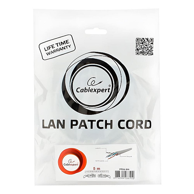 Патч-корд Cablexpert PP6U-5M UTP кат.6 литой многожильный 5 м серый