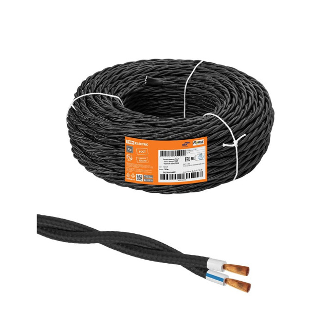 Ретро провод TDM Electric Эко SQ2801-0131 2*1.5 витой черный